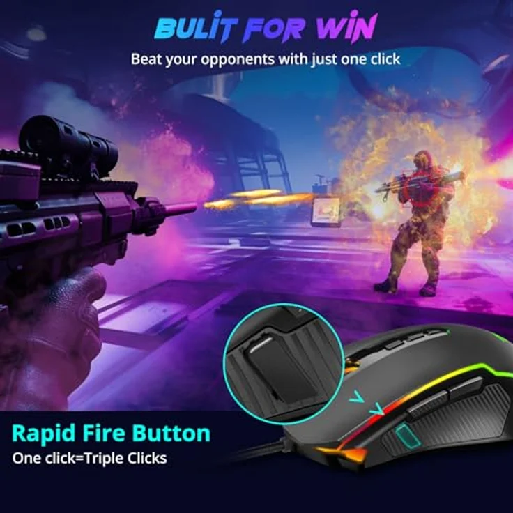 Redragon M910-K Gaming Maus, RGB, 8000 DPI, 9 programmierbare Tasten, ergonomisches Design für MMO/FPS/PC/Windows/Mac – Bild 5
