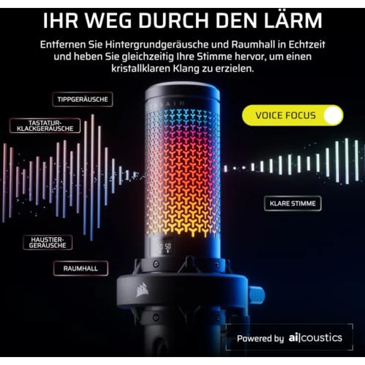 Corsair VOXARA USB Gaming Kondensatormikrofon, 25mm-Kapsel, 32-bit/192kHz Audio-Engine, RGB-Beleuchtung, Schwarz – Bild 6