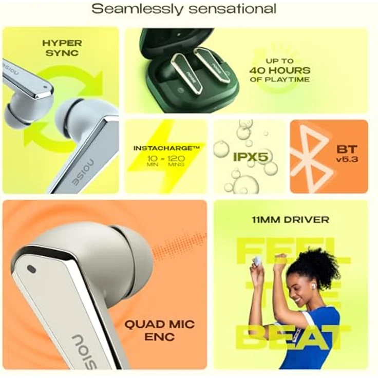 Noise Buds N1, TWS Kopfhörer mit 40 Stunden Akkulaufzeit, Bluetooth 5.3, IPX5 wasserfest, Schwarz – Bild 2