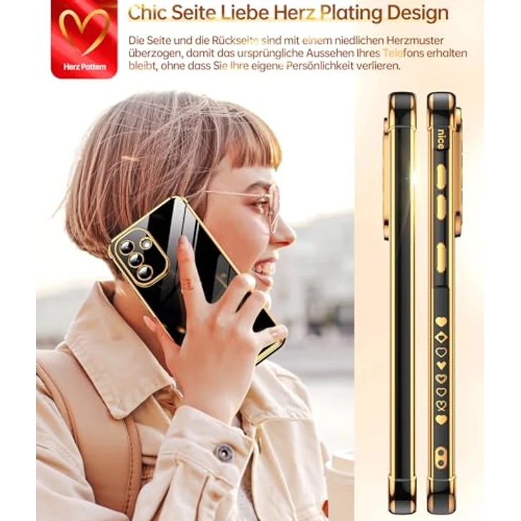 LeYi Handyhülle für Samsung Galaxy A56 5G, TPU Silikon Schutzhülle mit Cute Herz Muster und 2 Schutzfolien, stoßfest und kratzfest, schwarz – Bild 5