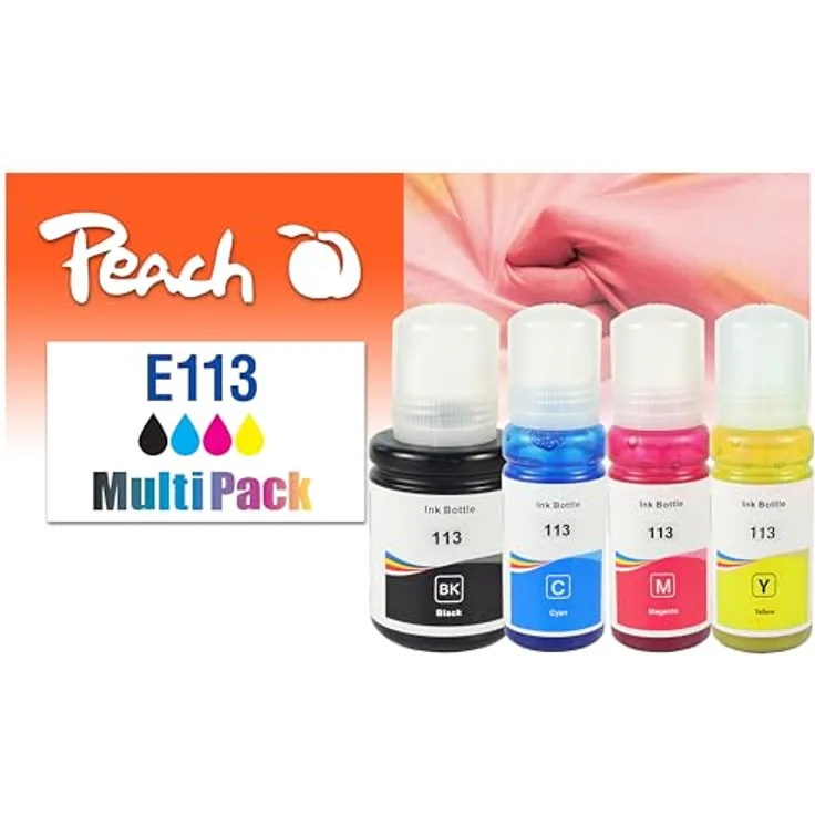 Peach CISS 113 MultiPack, Druckerpatronen Tinte für Epson, 4 Farben (Cyan, Magenta, Gelb, Schwarz)