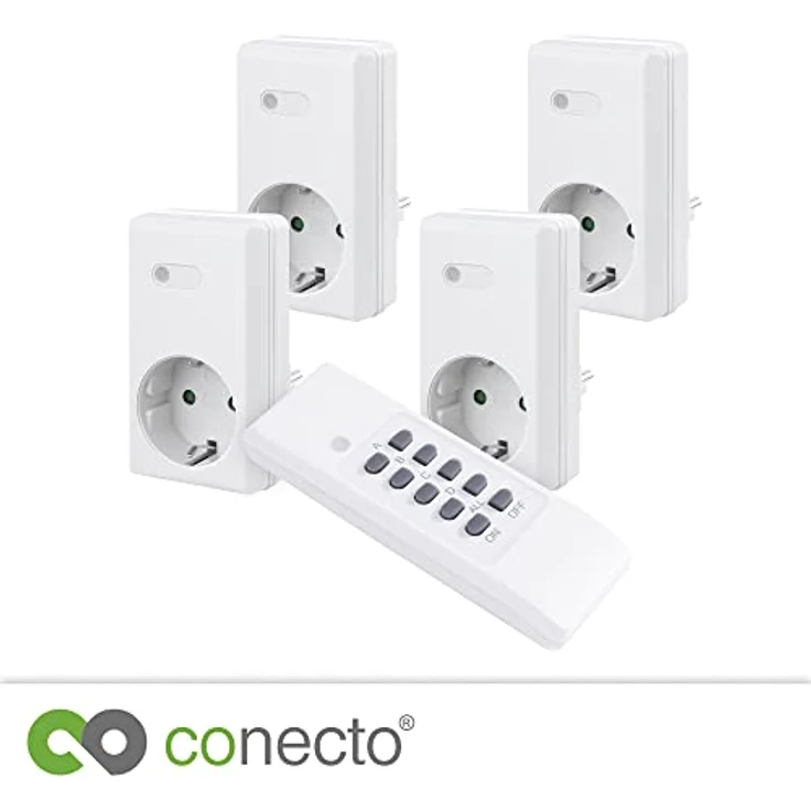 conecto Funksteckdosen Set: 4x Funksteckdose und 1x Fernbedienung, 1100 Watt, weiß – Bild 4