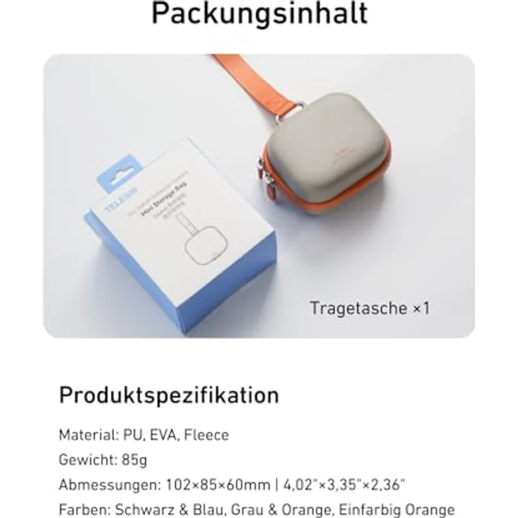 TELESIN DisAdv EVA Universelle Mini-Transporttasche für Sportkameras, grau-orange, leichtes Hartschalen-Case mit EVA-Stoßdämpfung – Bild 7