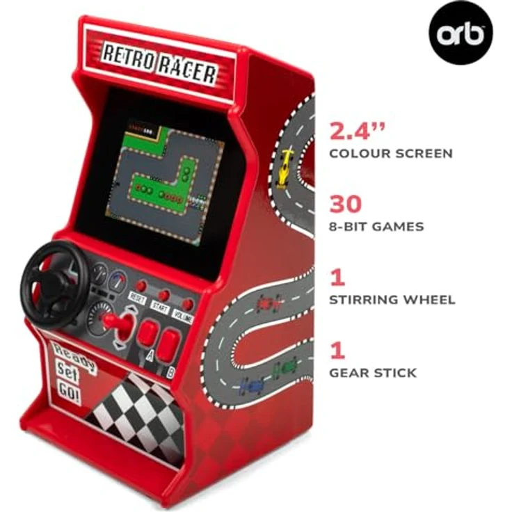 Orb Retro Rennmaschine 8-Bit Arcade 30 Spiele, Rot, Schwarz – Bild 5