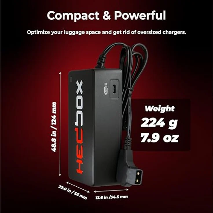 HEDBOX HED-DC10 Schnellladegerät, 16,8V/3A, mit 1m D-Tap-Kabel für V-Mount- und Gold-Mount-Akkus, Typ-C-Ladeanschluss PD 65W, zweifarbige IDL-Anzeige – Bild 5