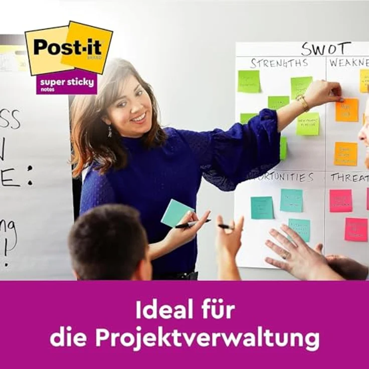 Post-it Notes Super Sticky Haftnotizblock Boost Collection, 76x76mm, 90 Blatt, vitalorange, limonengrün, paradiseblau, tropicalpink, ultragelb – Bild 7