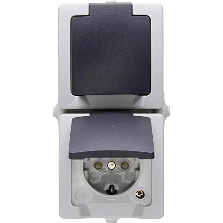 Kopp NAUTIC 2-fach Schutzkontakt-Steckdose mit Klappdeckel, grau - IP44 Feuchtraumsteckdose mit erhöhtem Berührungsschutz, 16A / 250V~, senkrechte Installation – Bild 4