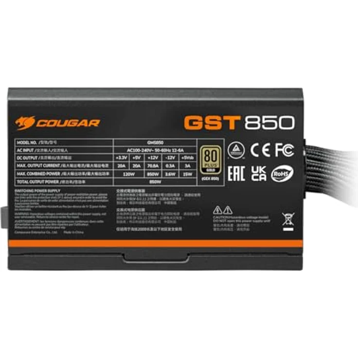 Cougar GST750, PC Netzteil 750W ATX 80 PLUS Gold, PCIe 5.1, nicht-modular, hohe Effizienz bis 91% – Bild 4