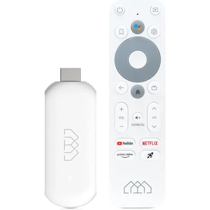 Homatics Streaming-Box Stick HD Android TV Full HD Mediaplayer Stick in Weiß, Android 11.0, Sprachfernbedienung, 1080p Auflösung, Google Assistant, Bluetooth 5.0, 5GHz Dual-WiFi, 1GB RAM, 8GB Flash