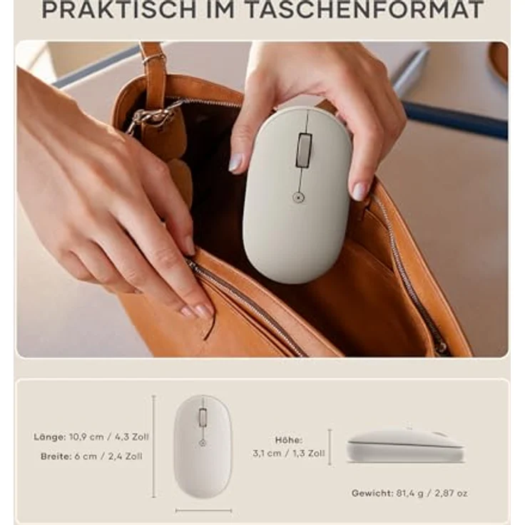 Satechi OntheGo Bluetooth Wireless Mouse, kabellose Maus mit einstellbarer DPI von 800 bis 2400, Sand – Bild 5
