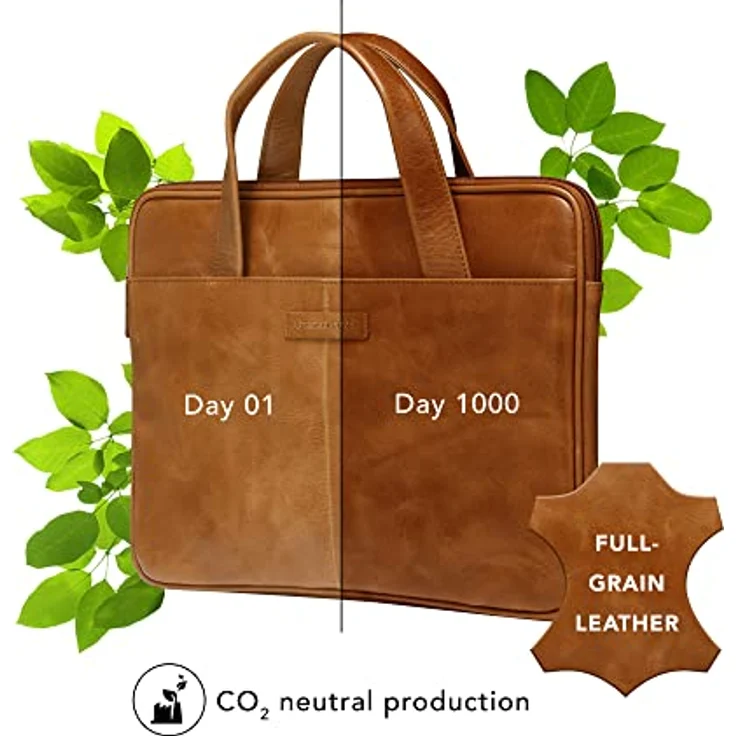 dbramante1928 - Silkeborg Laptoptasche für Damen & Herren 13 Zoll - Tasche mit zwei strukturierten Ledergriffen - Aus robustem, hochwertigem Vollnarbenleder - Golden Tan N.E. (2nd Gen) – Bild 4
