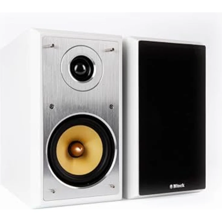 Block S-50 Regallautsprecher Paar, Kevlar 13,5 cm Tiefmitteltöner, 89 dB, 4 Ohm, 45Hz–20kHz, 40W Nennleistung, 100W Impuls, Hochglanz Weiß – Bild 1