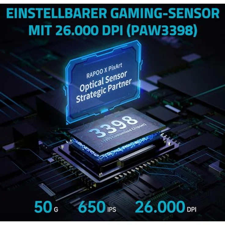 Rapoo VT0PRO kabellose 2,4 GHz High-Performance Gaming-Maus mit 26000 DPI optischem Sensor, 50 G Beschleunigung, 650 IPS, bis zu 160h Akkulaufzeit, PC/Mac - Schwarz – Bild 2
