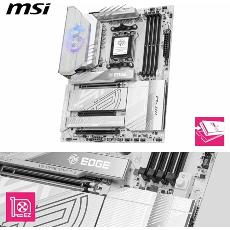 MSI MPG X870E Edge TI WiFi Mainboard, ATX - Unterstützt AMD Ryzen 9000/8000/7000 Prozessoren, DDR5 Memory Boost 8400+MT/s (OC), PCIe 5.0 x16, M.2 Gen5, Wi-Fi 7, 5G LAN – Bild 3
