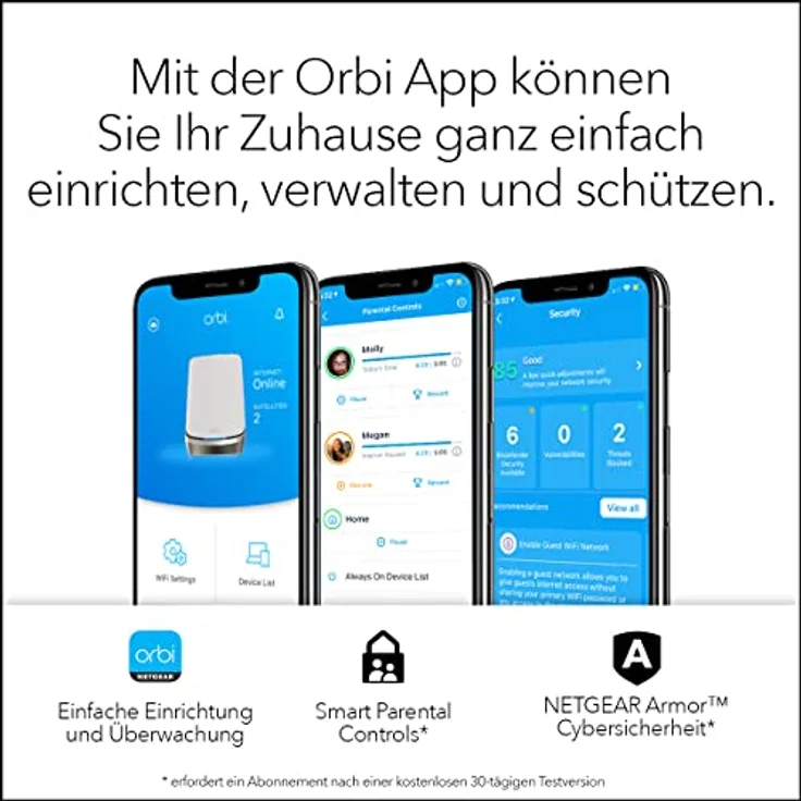 Netgear Orbi 960, Quad-Band Mesh-Router mit bis zu 10.800 Mbit/s, Weiss/Silber, inkl. NETGEAR Armor-Software – Bild 7