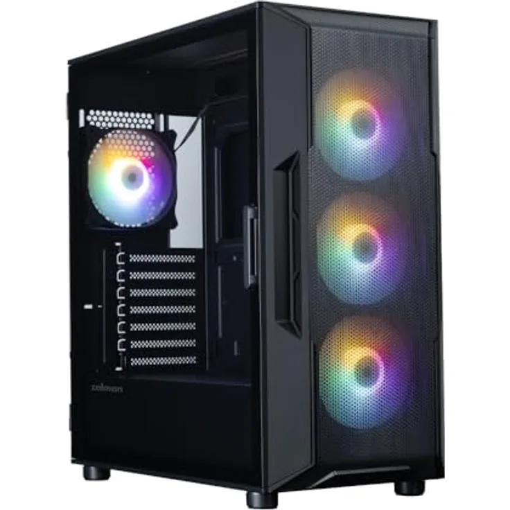 Zalman I3 NEO V2 BLACK, Midi Tower PC mit gehärtetem Glas, ATX/Mini-ITX, Schwarz, 3x 120 mm Lüfter