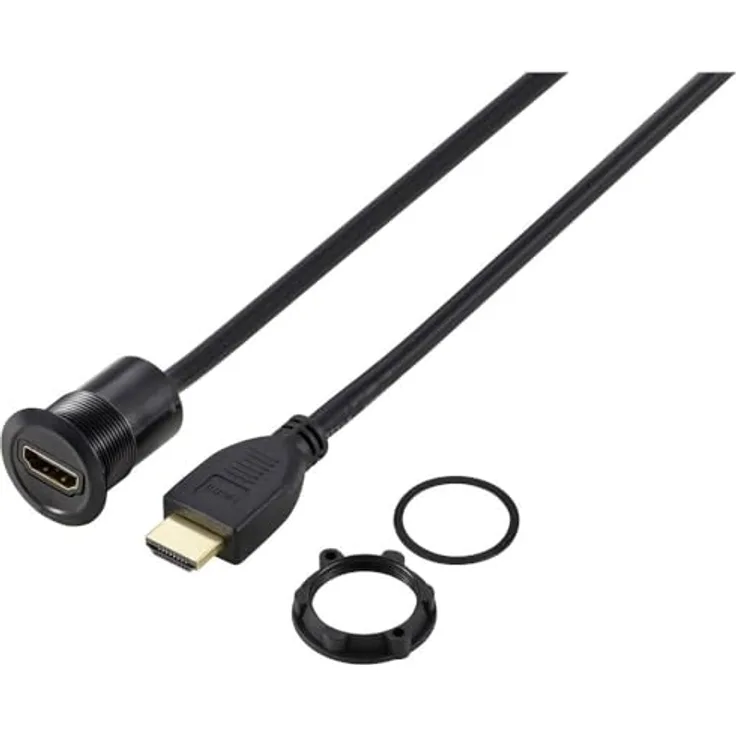 TRU COMPONENTS TC-11980468 HDMI Panel-Adapter Buchse HDMI-Buchse - HDMI-Stecker Schwarz Polzahl: 1 Kabellänge: 90 cm In