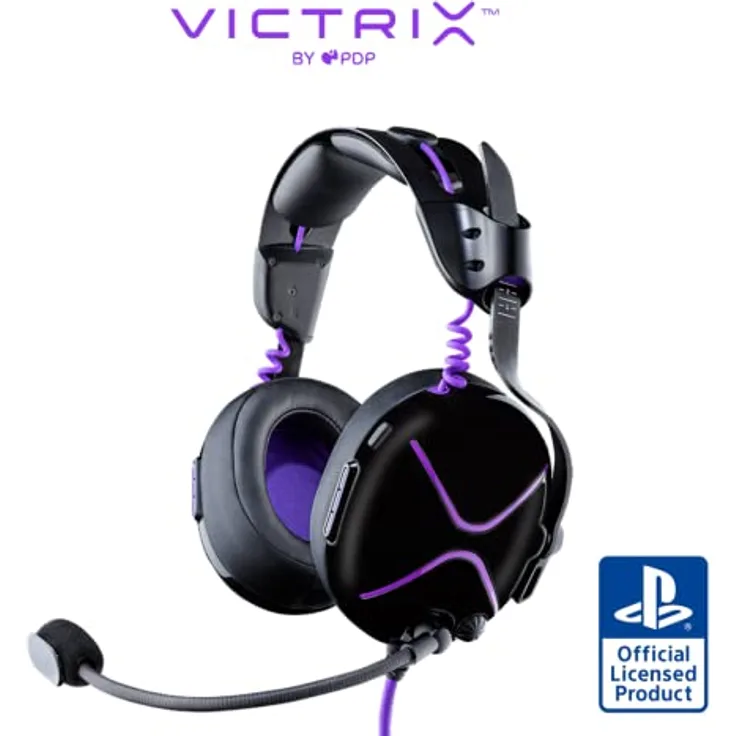 Victrix Pro AF verkabelt Professional Esports Gaming Kopfhörer mit Cooling: PlayStation PS4, PS5, PC - Schwarz / lila