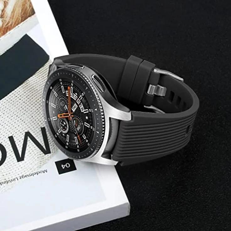 INF Armband für Samsung Galaxy Watch 46mm, Gear S3, Huawei GT 2, 22mm, Weiches Silikon, Schwarz, verstellbar, wasserbeständig – Bild 5