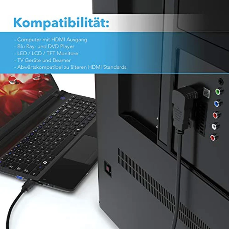 HDMI Winkel Adapter | 270° Winkel (Rechter Winkel) von HDMI A Buchse zu HDMI A Stecker 19pol | 1080p Vergoldete Stecker – Bild 4
