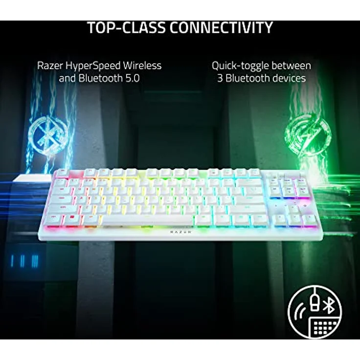 Razer DeathStalker V2 Pro Tenkeyless (Red Switch) - Kabellose Optische Low-Profile-Gaming-Tastatur (Lineare Optische Switches, HyperSpeed Wireless, Bluetooth 5.0) QWERTY US-Layout | Weiß – Bild 3