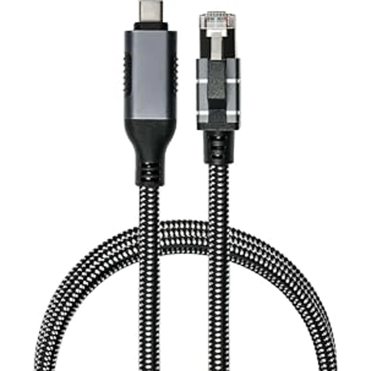 Good Connections Ethernet-Kabel USB-C zu RJ45, 1-Gigabit LAN-Adapter ohne Treiber, Textilmantel, 3m, anthrazit – Bild 1