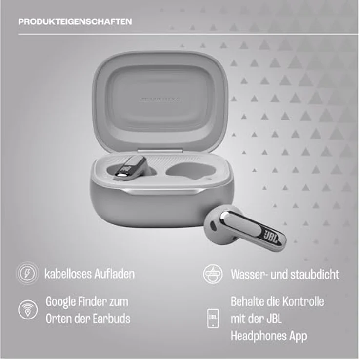 JBL Live Flex 3, Wireless Earbud-Kopfhörer mit Bluetooth, 50 Stunden Akkulaufzeit, True Adaptive Noise Cancelling, IP54 wasserfest, Silber – Bild 2