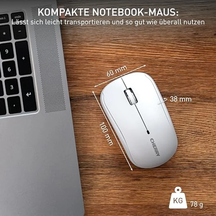 CHERRY MW 2200 Kabellose Laptop-Maus, 2,4 GHz Funk, Beidhändig Bedienbar, 1300 dpi, Verchromtes Scrollrad, inkl. Transporttasche, Batteriebetrieben, Weiß – Bild 2