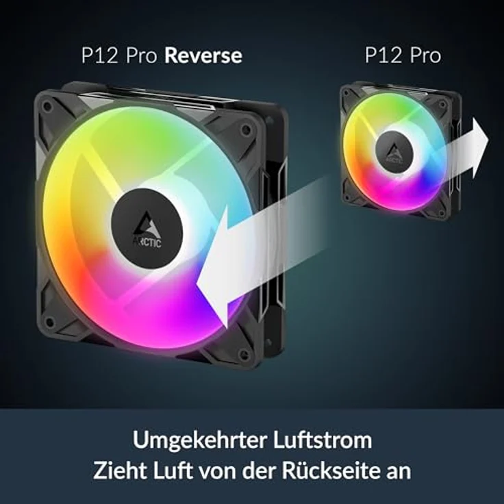 ARCTIC P12 Pro Reverse A-RGB, 120 mm Premium-Lüfter mit Reverse Airflow, PWM bis 3000 rpm, 5V Digital RGB, Hydrodynamisches Gleitlager, Schwarz, 3 Pack – Bild 3