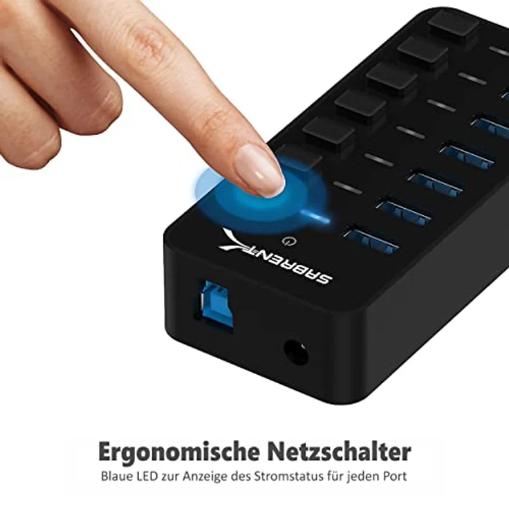 SABRENT USB Hub aktiv 3.2 gen1, mit netzteil 36W 7port, USB Adapter mehrfach Verlängerung, USB Verteiler, Powered USB hub, langes Kabel mit EIN/AUS-schaltern, für PS5, PC, Laptop, MacBook (HB-BUP7) – Bild 5