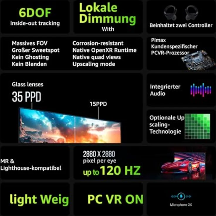 Pimax Crystal Light, VR Brille mit 130° Sichtfeld, 2880 x 2880 Pixeln Auflösung, 120 Hz Bildwiederholfrequenz und Mini-LED-Technologie – Bild 2