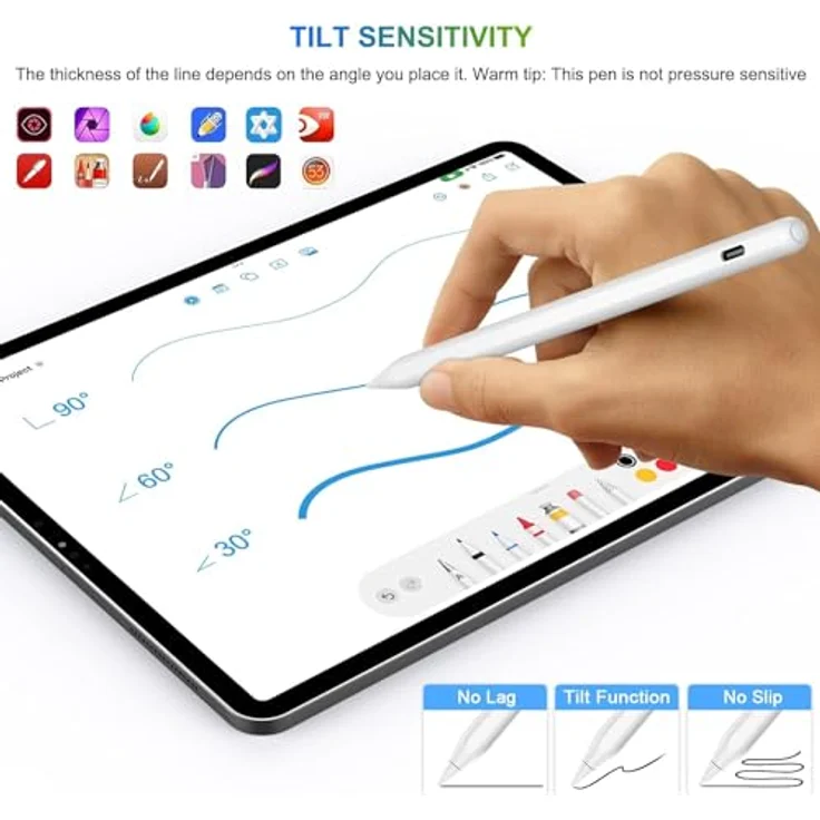 HATOKU Pencil 2. Generation, Magnetisch ladender Stylus Pen mit Neigung & Palm Rejection für iPad (Weiß), kompatibel mit iPad Air 3/4/5, iPad Mini 5/6, iPad Pro 11"/12.9", iPad 6/7/8/9/10 – Bild 3