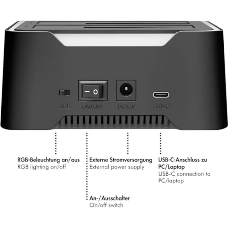 LogiLink 2-Port Dual-Dockingstation, USB-C 3.2 Gen1 für 2.5" & 3.5" Festplatten, Offline-Clonefunktion, 5 GBit/s Datenübertragung, geeignet für bis zu 10 TB pro Slot – Bild 4