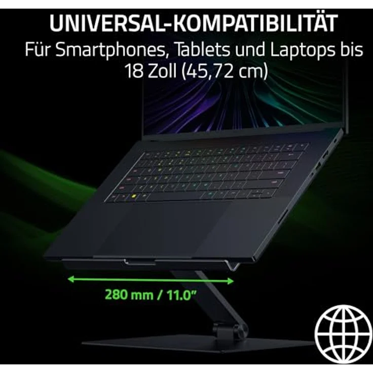 Razer Adjustable Laptop Stand - Ergonomischer höhenverstellbarer Laptop-Ständer für Laptops bis zu 18 Zoll (höhen- und neigungsverstellbar, Robustes Aluminium, belüftetes Design) in Schwarz – Bild 4