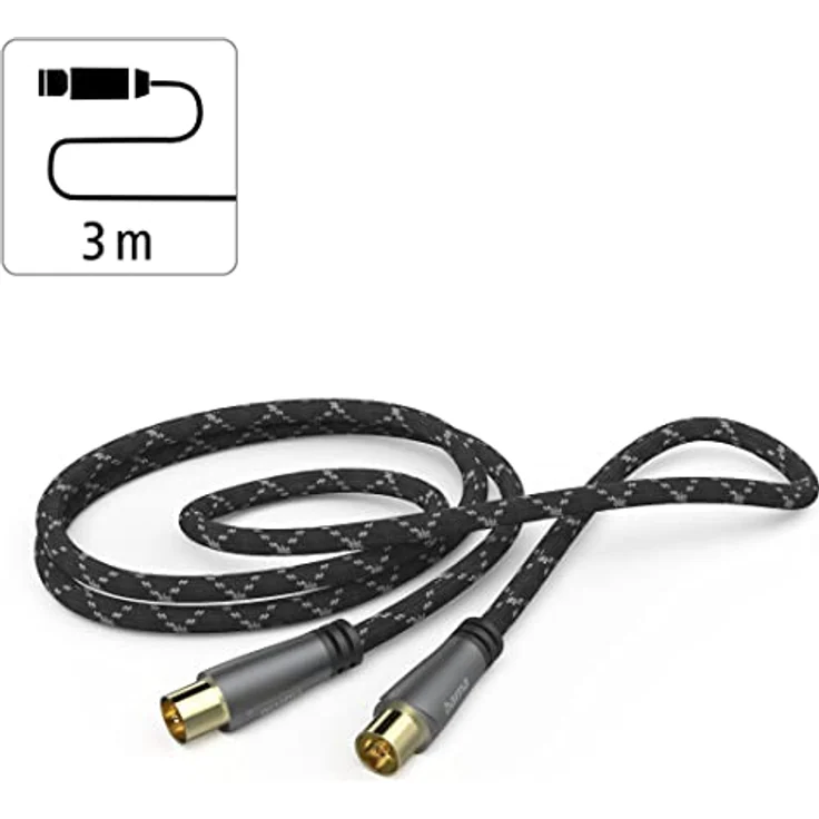 Hama Antennen-Anschlusskabel 120 dB, Koax-Stecker - Koax-Kupplung, 3 m, Schwarz/Grau, Hi-Def Übertragung – Bild 2