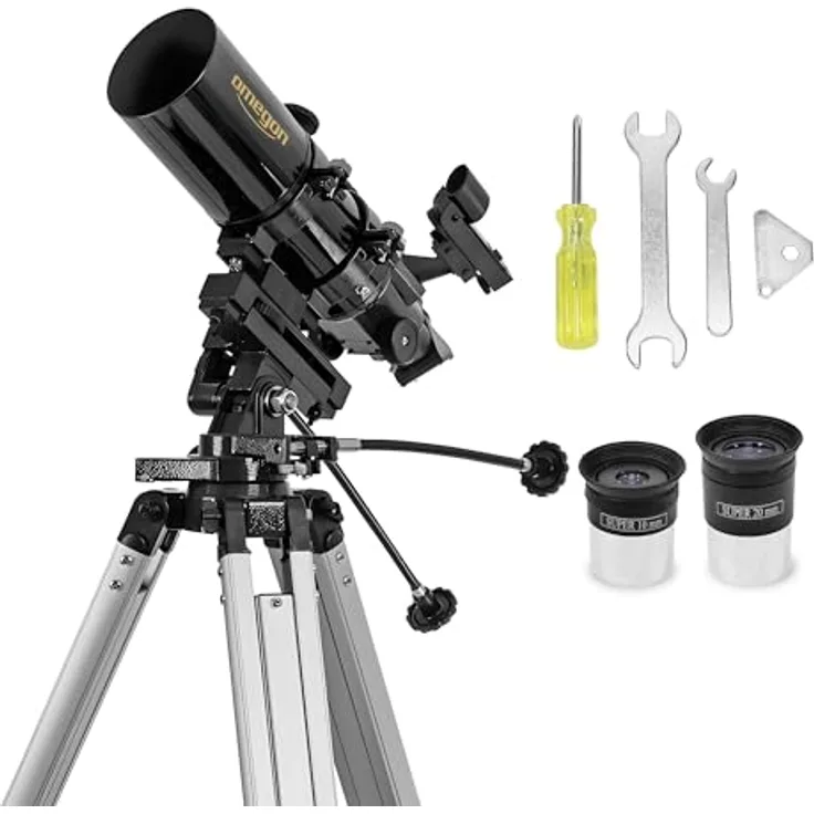 Omegon Teleskop AC 80/400 AZ-3, Kompaktes Refraktor-Teleskop mit 80mm Öffnung, 400mm Brennweite und leichter AZ-3 Montierung, ideal für Mond- und Naturbeobachtungen, einsteigerfreundlich