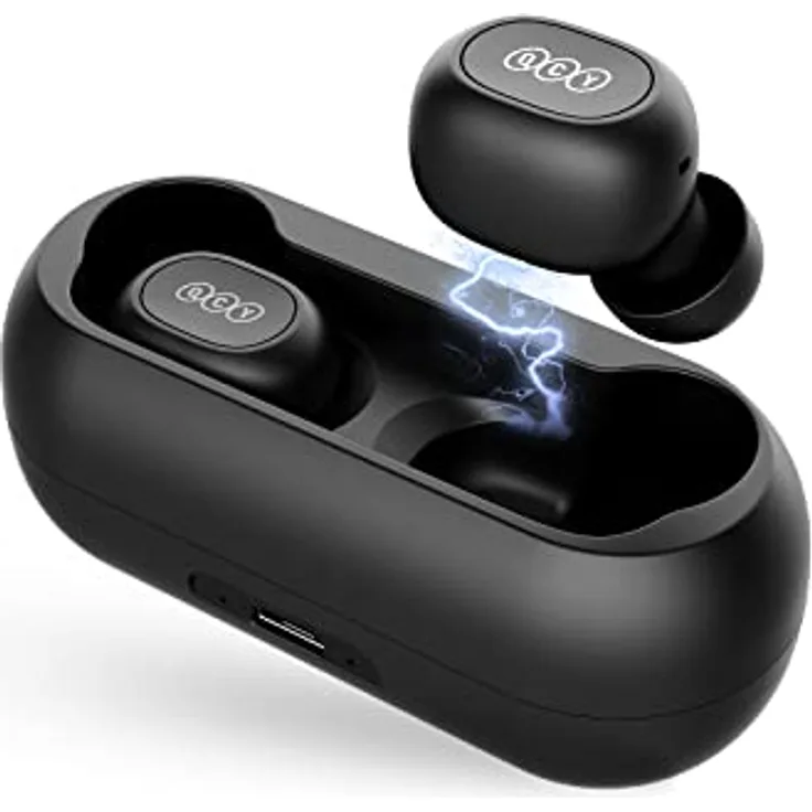 QCY T1C Bluetooth Kopfhörer Kabellos In Ear mit Schnellladebox, 25 Std. Laufzeit, HiFi Stereo, HD-Mikrofon, IPX5 Wasserdicht Sport Ohrhörer für alle Smartphones, Schwarz, 2022