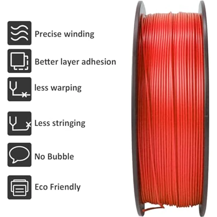 GEEETECH PLA Filament neue Rot, 1.75mm, 2x1kg Spule, umweltfreundlich, Vakuumverpackt, Drucktemperatur 190-220℃ – Bild 4