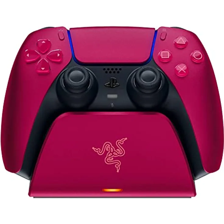 Razer Schnellladestation - Schnellladestation für PS5 Wireless-Controller (Schnellladung , Gebogenes Schalen-Design Einhändige Bedienung, Aufladen per USB) Cosmic Red
