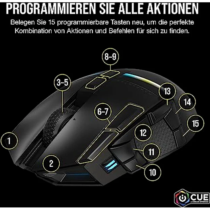 Corsair DARKSTAR Wireless MMO/MOBA Gaming-Maus - 26.000 DPI - 15 Programmierbare Tasten - Spannungsreduzierendes Design - Lange Batterielebensdauer - Schwarz – Bild 4