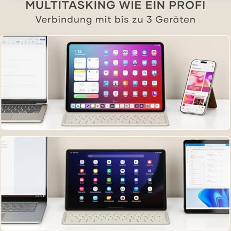 Satechi OntheGo, kabellose Tablet-Tastatur mit verstellbarem Ständer, beige-braun, unterstützt bis zu 3 Geräte, USB-C – Bild 3
