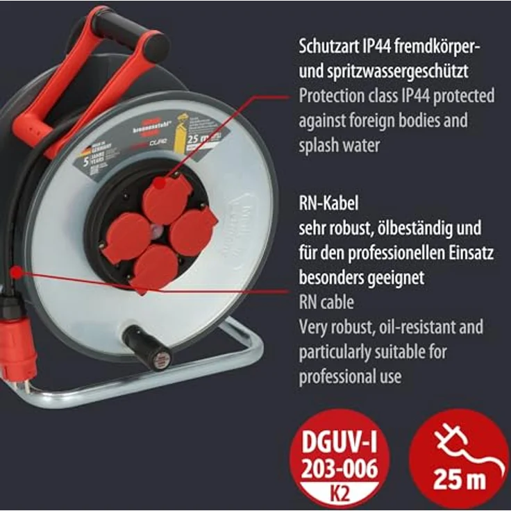 Brennenstuhl Professional SteelCore Kabeltrommel SC 2200 IP44 (25m H07RN-F 3G2,5, Stahlblech, Made in Germany) – Bild 3