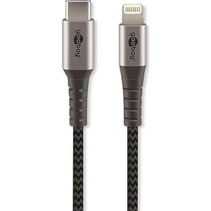 Goobay 49271 Lightning auf USB C Schnellladekabel / MFi Apple Ladekabel Lightning Kabel / 480 Mbits iPhone Kabel / Extrem robustes Textilkabel / Ladekabel iPhone Apple iPad / Grau / 1m