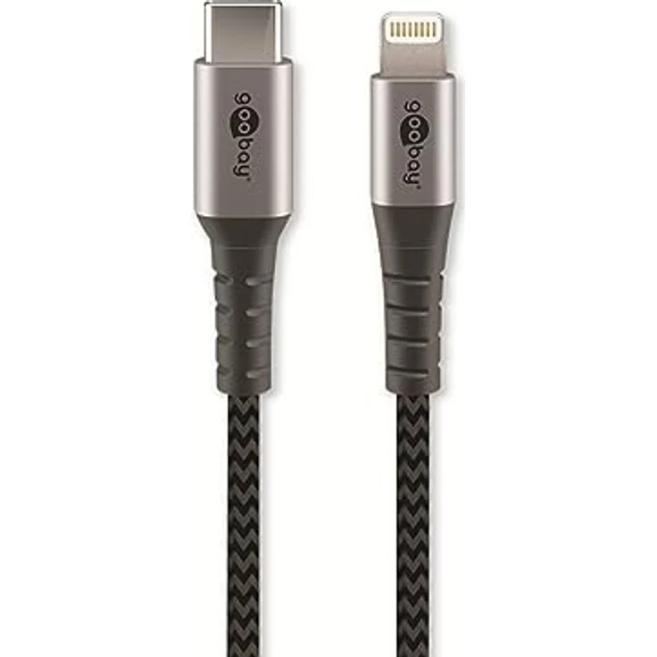 Goobay 49271 Lightning auf USB C Schnellladekabel / MFi Apple Ladekabel Lightning Kabel / 480 Mbits iPhone Kabel / Extrem robustes Textilkabel / Ladekabel iPhone Apple iPad / Grau / 1m