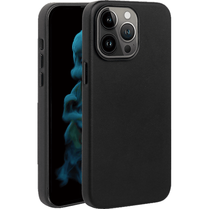 VIVANCO Mag Classic Backcover, Apple iPhone 14 Pro Max, Schwarz, elegantes Hard Cover aus Kunstleder, induktives Laden, stoßfest