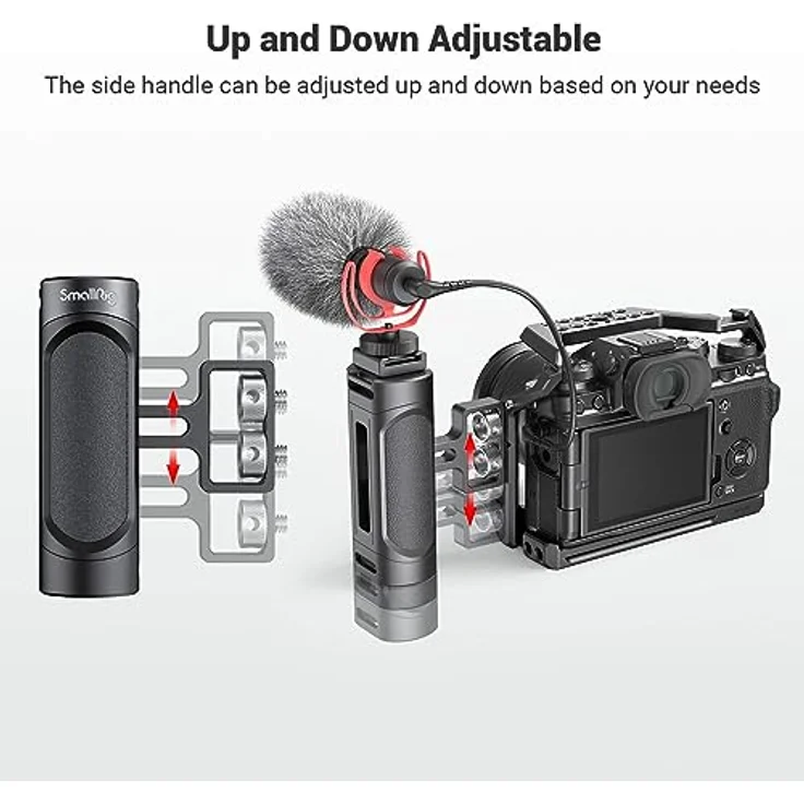 SMALLRIG Mini Seitengriff Side Handle mit doppelter 1/4”-20 Schrauben für DSLR Kamera Cage, Up and Down Adjustable, Links oder rechts montierbar, Maximum Load 3.5kg - 2916 – Bild 5