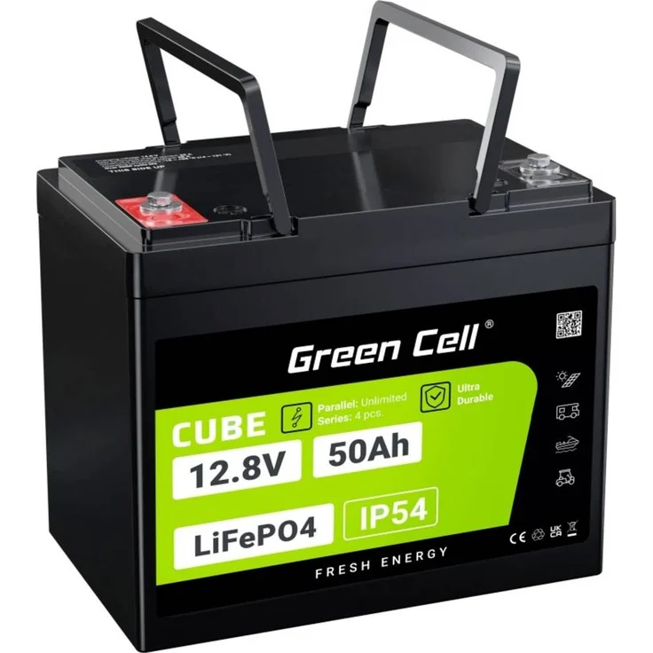 Green Cell CUBE LiFePO4 Spezial-Akku, 12.8V 50Ah Li-Ion Batterie für Wohnmobile und Golfwagen, hohe Sicherheit und lange Lebensdauer
