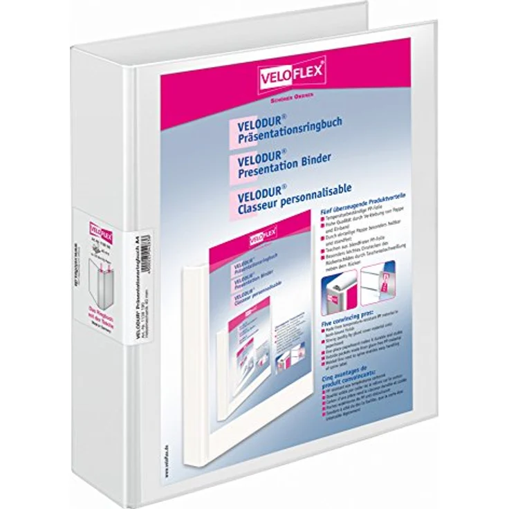 VELOFLEX Aktenordner Präsentationsringbuch VELODUR® Rückenbreite: 60 mm DIN A4, Buchbinderisch verarbeitet, Rückentasche verbreitet, temparaturbeständig, Pappe einteilig - Farbe: keine Angabe – Bild 2