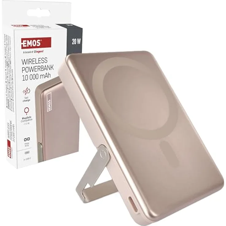 EMOS Powerbank WI 1031, 10.000 mAh, magnetischer externer Akku mit Passthrough und Wireless-Charging, USB-C-Port, Rosagold
