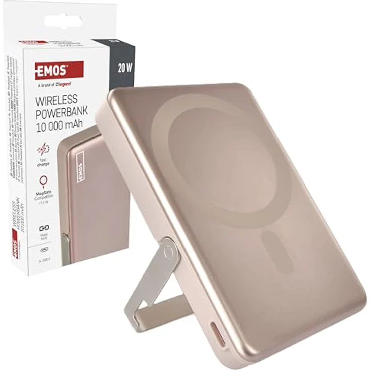 EMOS Powerbank WI 1031, 10.000 mAh, magnetischer externer Akku mit Passthrough und Wireless-Charging, USB-C-Port, Rosagold – Bild 1
